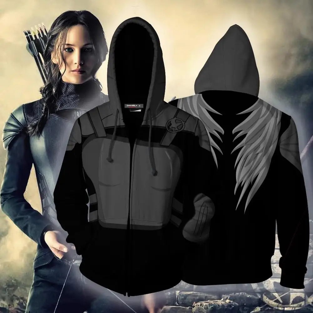 Фильм Голодные игры Katniss Everdeen костюмы толстовки куртки Косплей 3D печатные