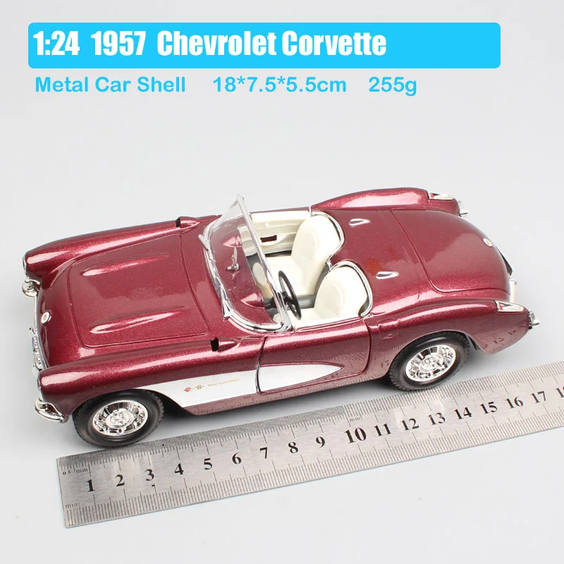 1:24 Масштаб дорожный знак винтаж 1957 Chevrolet Corvette Chevy Vette Sting Ray Diecasts& автомобили-модельная игрушка хобби Металл Мальчики