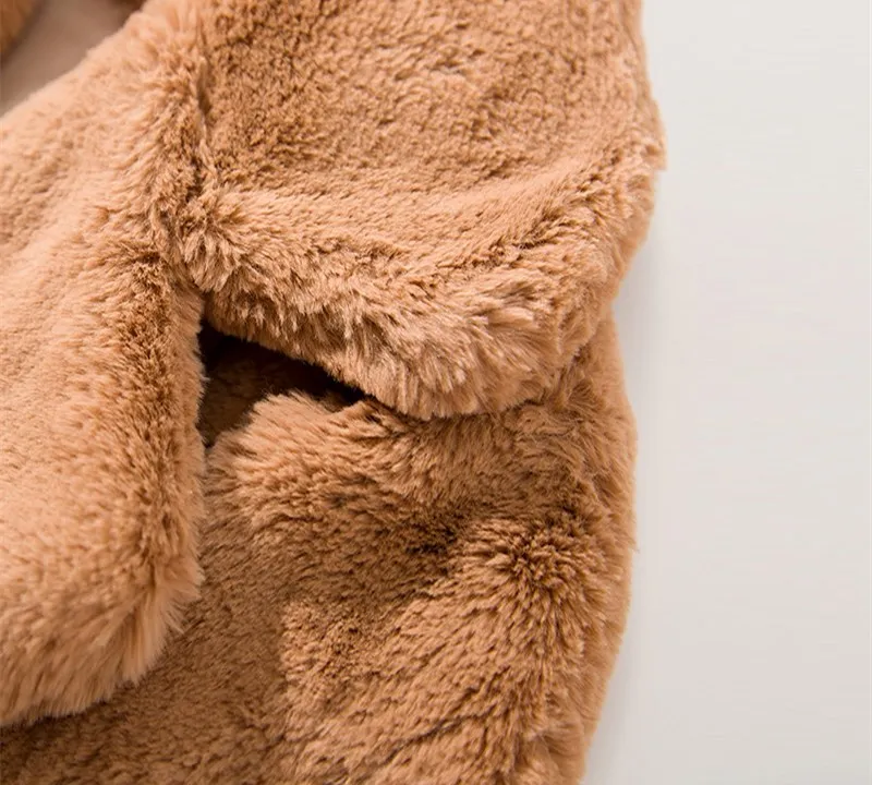 

Solid Slim Faux Fur Coat Women Casual Long Sleeve Turn-down Collar Thick Warm Fur Autumn Winter Warm Soft Open Stitch Fur Jacket