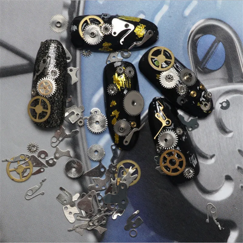 1 коробка панк машина шестерни гвозди шпильки горный хрусталь 3D ногтей искусство