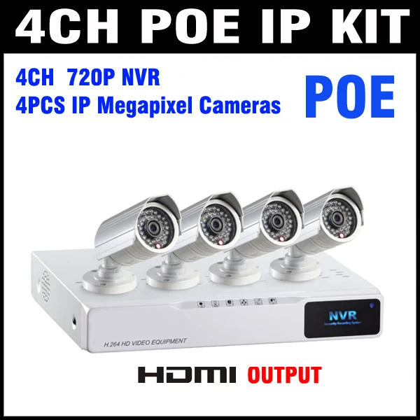 Новый IP Камера NVR PoE Комплект 4ch 1.3mp CCTV Системы видео наблюдения безопасности 4