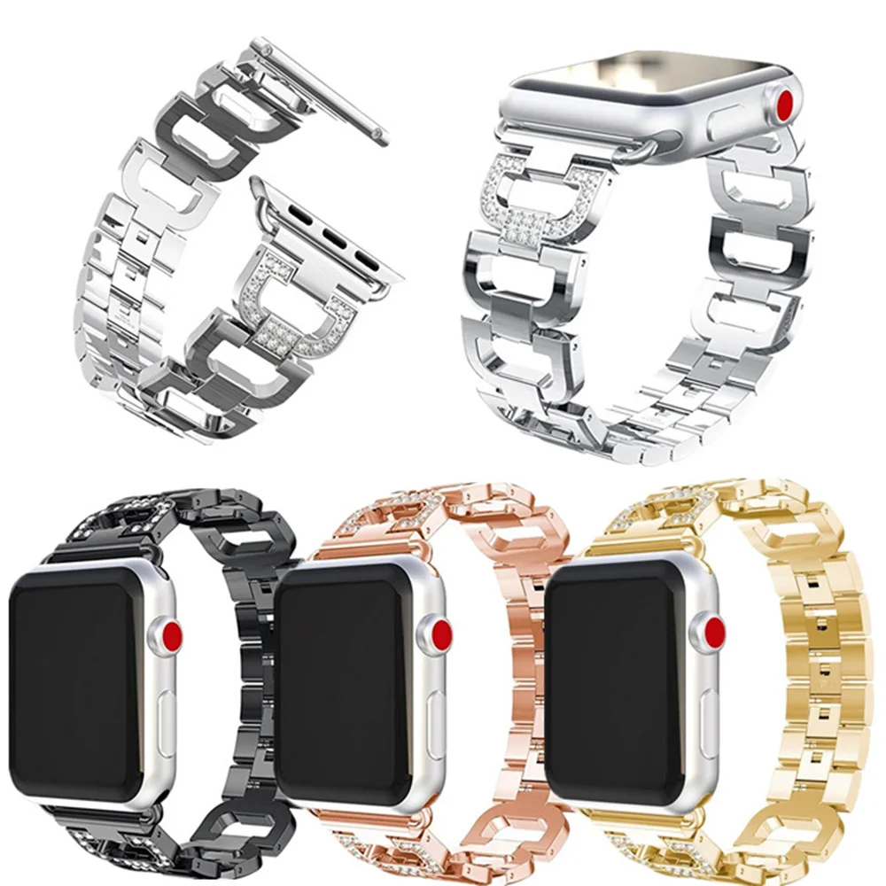 

Браслет D-образный из нержавеющей стали с бриллиантами для Apple Watch SE, ремешок серии 6, 5, 4, 3, 2, женский, 40 мм, 44 мм, 38 мм, 42 мм