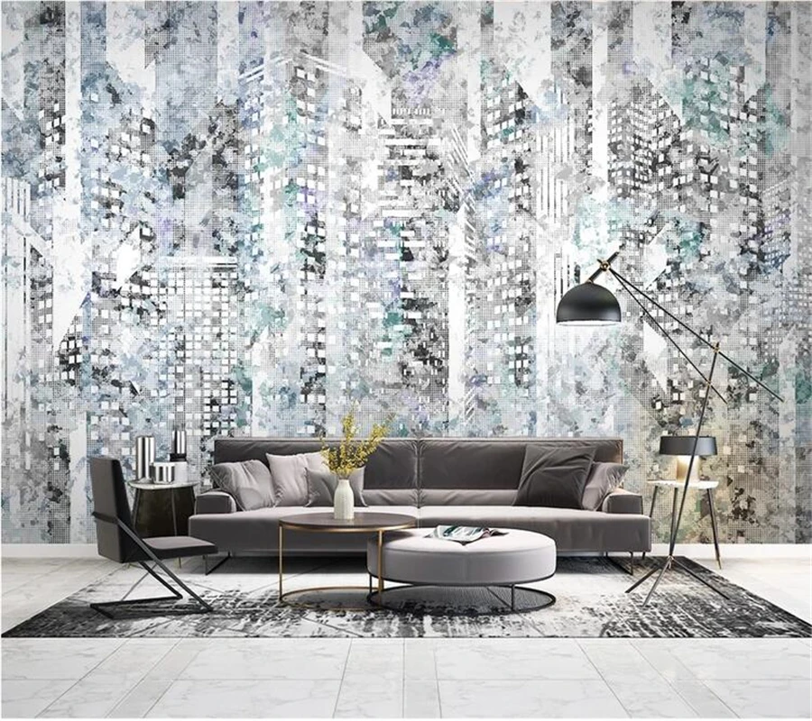 wellyu Custom wallpaper papel de parede Nordic modern minimalist abstract city architecture retro TV sofa background wall | Обустройство