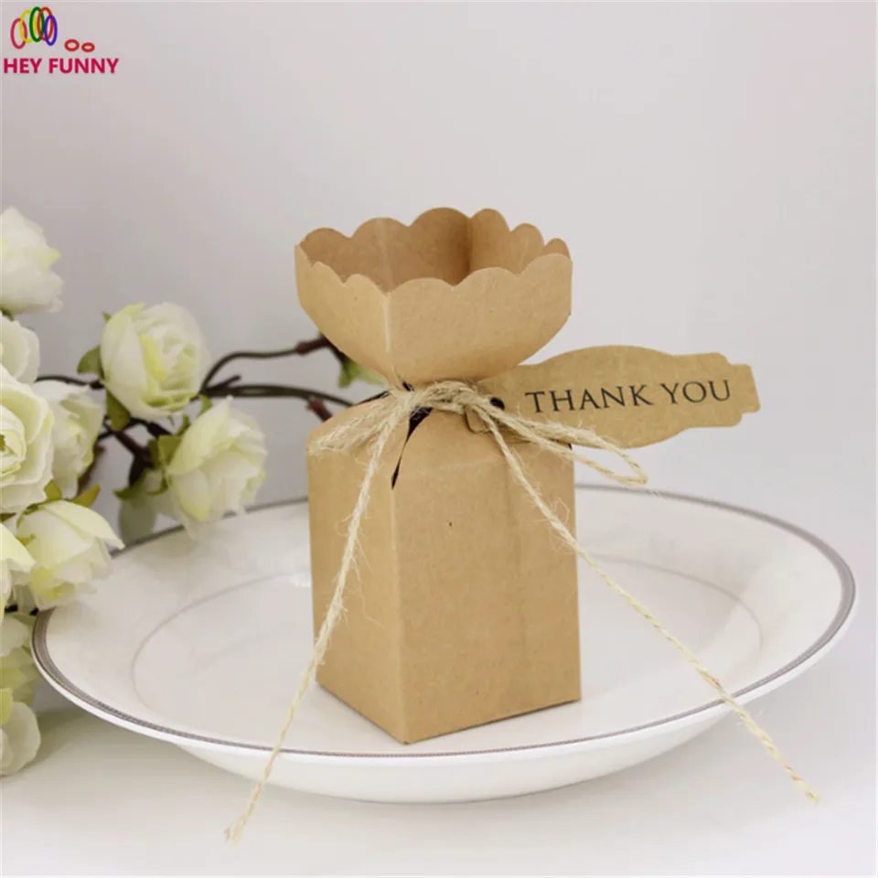 10pcs Kraft Paper Vase Flower Candy Chocolate Box With Thank You Tag Boxes For Wedding Party Birthday Baby Shower Favors Gifts | Дом и сад