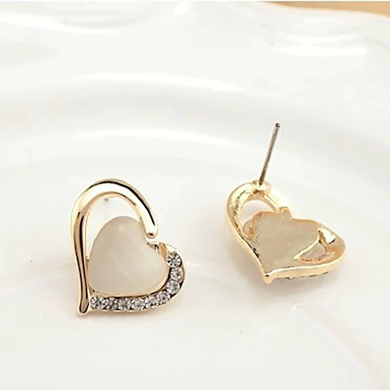 Женские серьги гвоздики в форме сердца с кристаллами и опалом|stud earrings|stud earrings for