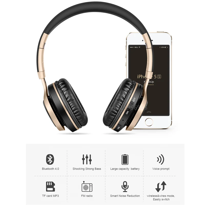 Беспроводные наушники с микрофоном Bluetooth гарнитура поддержкой TF карты Fm радио
