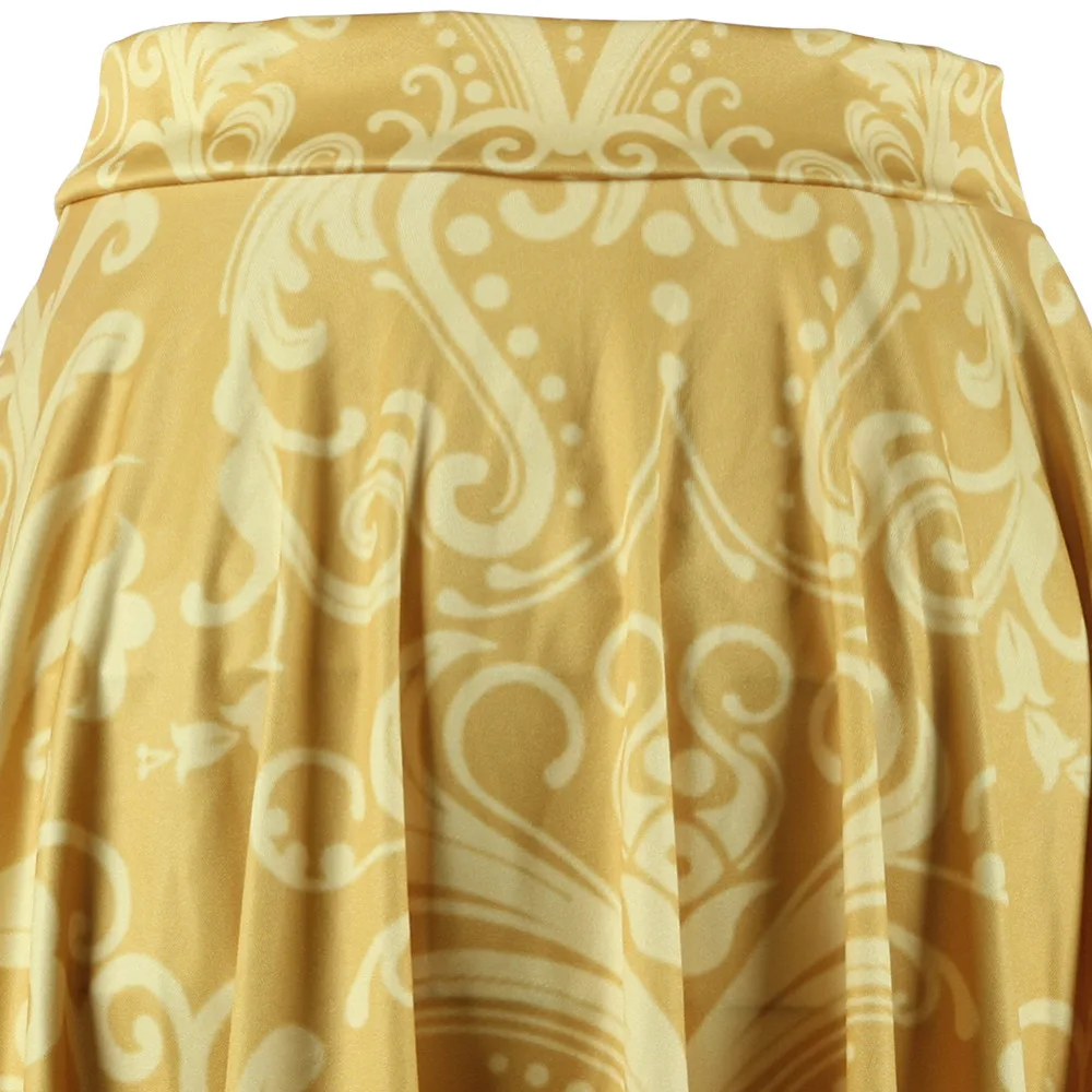 Новые желтый узором женщины юбки высокая талия пушистый свободного покроя дамы