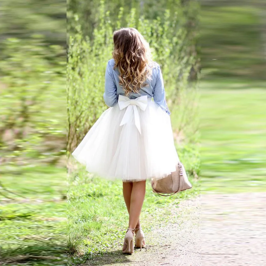 Динамическая юбка до колен из тюля с бантом Короткие бальные платья эластичные