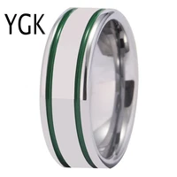 ygk wedding jewelry silver pipe with 2 green lines top tungsten rings for mens bridegroom wedding engagement anniversary ring