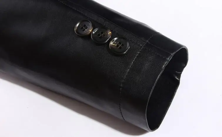 Мужское длинное кожаное пальто однобортное приталенное Тренч из искусственной