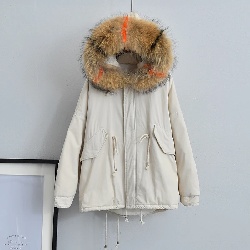 Женский пуховик с капюшоном свободная теплая парка большого размера воротником