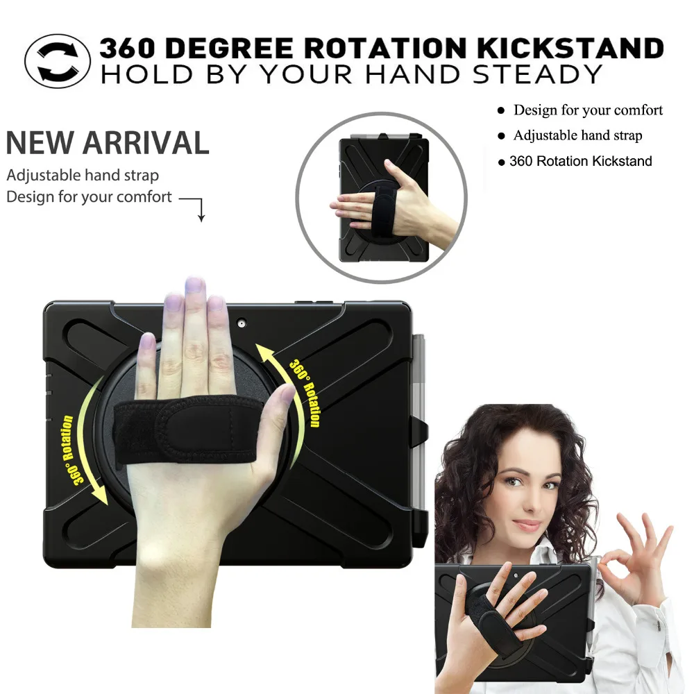 360 Rotating Hand Strap/Kickstand + Shoulder Strap Tablet cover For Microsoft Surface Go Case 10 inch 2018 with Pen Holder+Film |