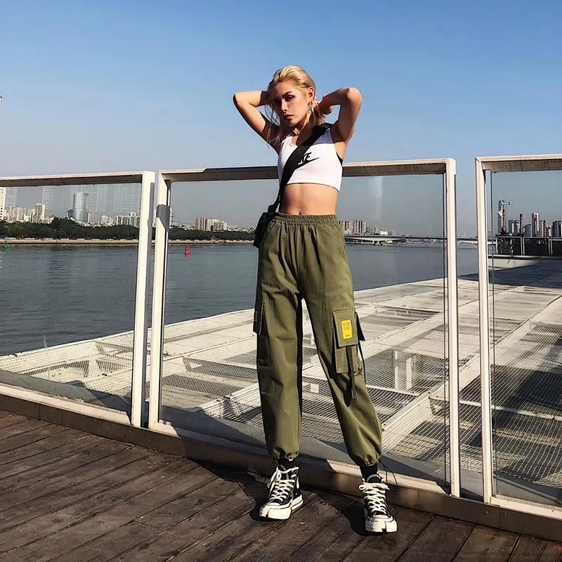 Женский уличный комбинезон в стиле хип хоп Свободный с высокой талией брюки