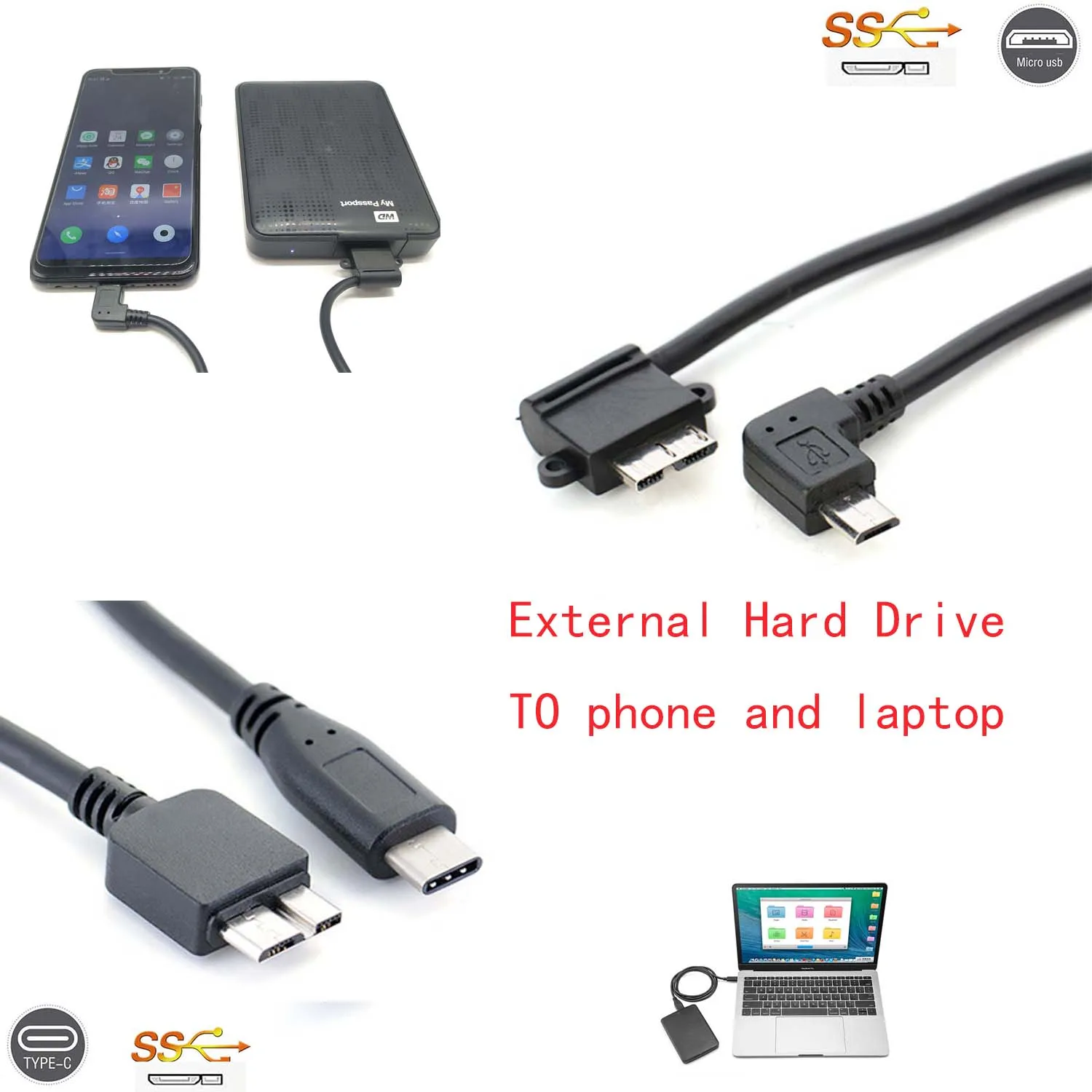 Кабель Micro usb 2 0 к USB 3 Type C B для подключения телефона внешнему жесткому диску
