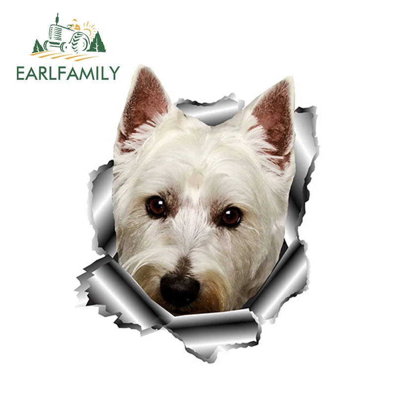 EARLFAMILY 13 см x 10,7 см 3D виниловая наклейка Westie Dog рваные металлические наклейки автомобильные наклейки с животными на окно бампер для ноутбука декор для автомобиля