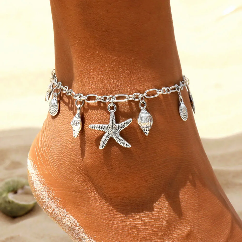 

Vintage Anklets for Women Starfish Shell Pendant Anklet Summer Beach Foot Ankle Bohemian Anklet Bracelet On Leg Jewelry