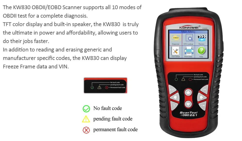 Лидер продаж kw830 AL519 OBD2 EOBD автомобиля код ошибки чтения сканер автомобильный