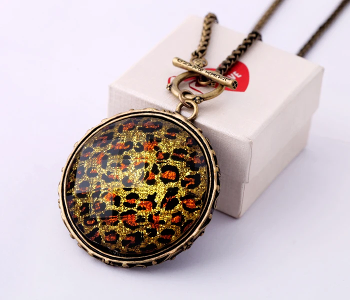 Круглое ожерелье из смолы в стиле ретро с леопардовым принтом античное длинное