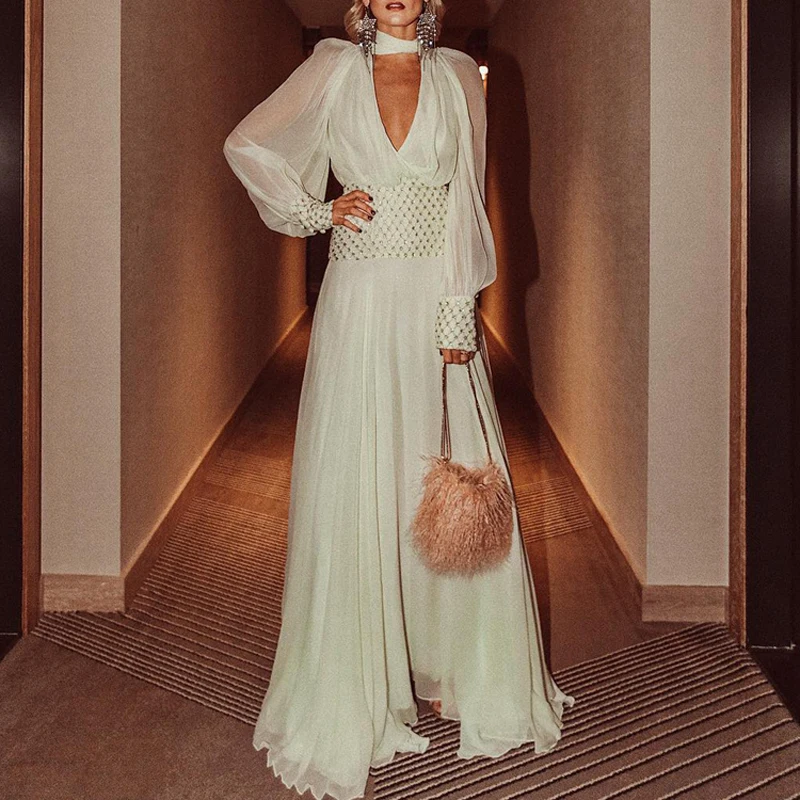 Женское Клубное платье Max Spri Открытое с длинным рукавом расшитое блестками для