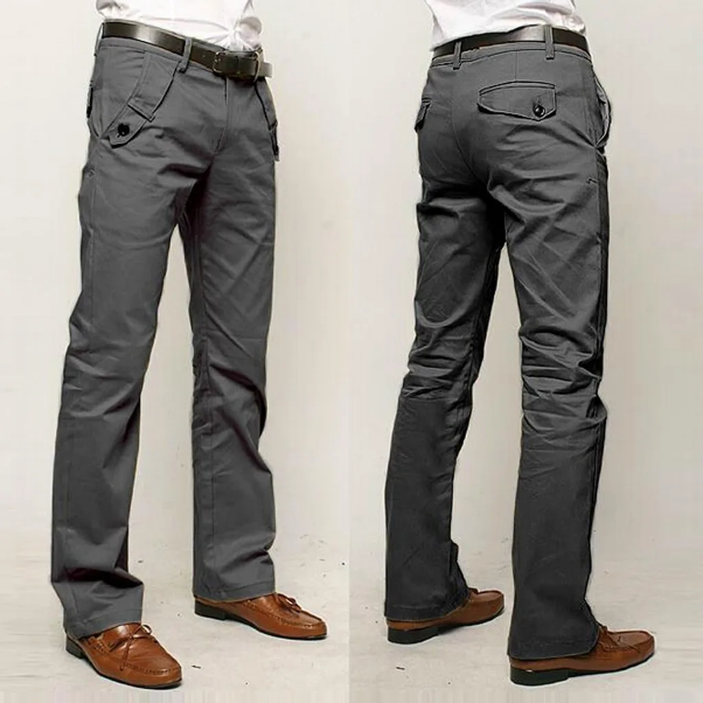 Для Мужчин's бизнес прямые брюки для девочек Slim Fit плюс размеры офис сплошной цвет брюки с большим количеством карманов Кнопка работы повседневные штаны