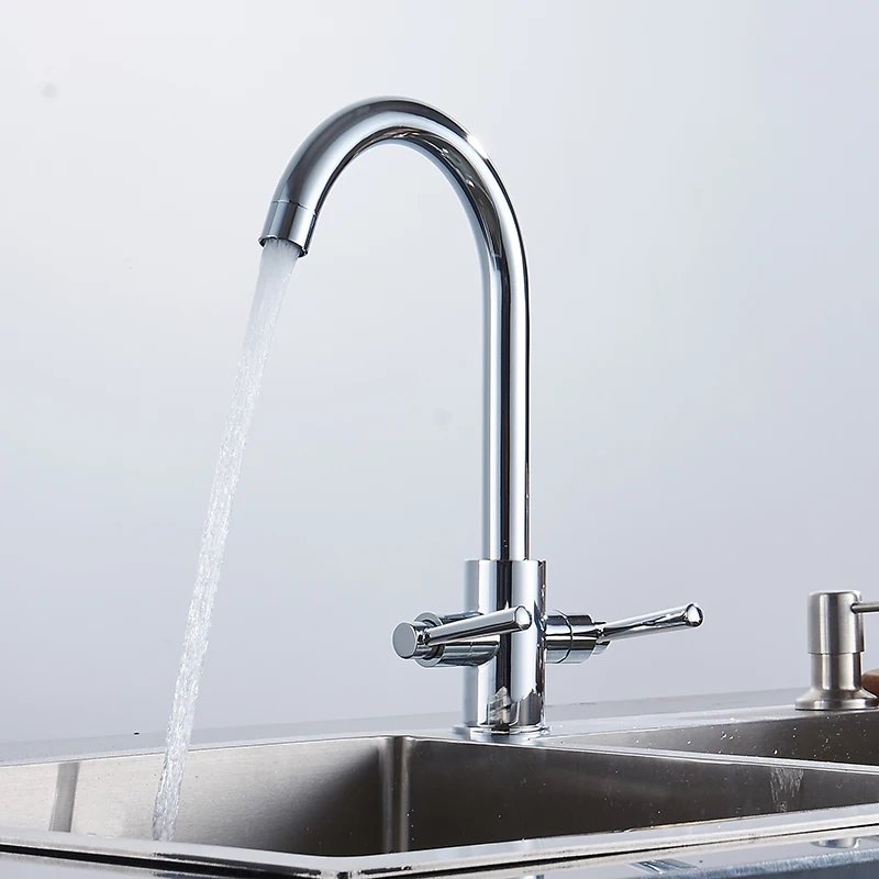 360 rotation Double handle kitchen sink faucet Faucet White Painting Kitchen Mixer Flexible Chrome | Обустройство дома