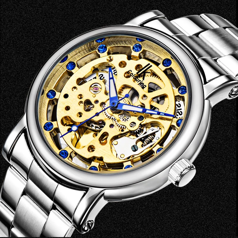 Оригинальные окрашенные мужские часы IK часы-скелетоны из нержавеющей стали