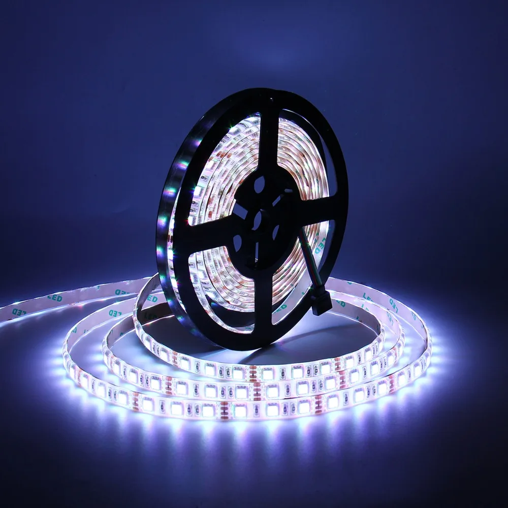 5050 SMD RGB LED Strip Light Kit 5M 60LEDs/m DC 12V Waterproof IP65 Lamp Band with IR Remote Controller Power Adapter US EU Plug | Лампы и