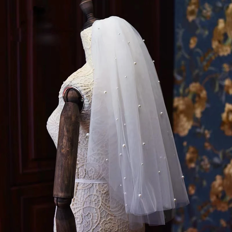 Романтическая 2T жемчужная Фата невесты с расчески для женщин Тюль аксессуар