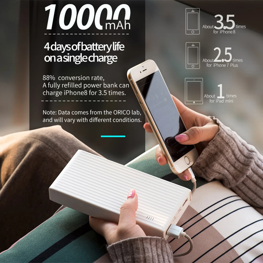 ORICO 10000 мАч универсальный внешний аккумулятор QC3.0 быстрая зарядка двусторонний