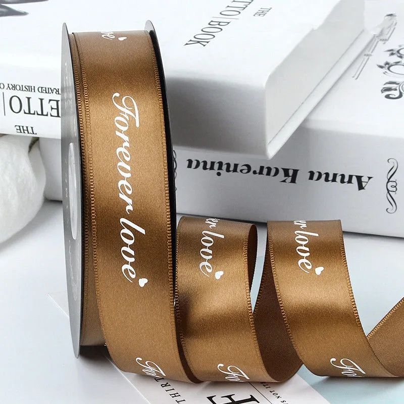 Light Coffee 25 мм Forever Love Полиэфирная Лента Сделай сам бант ленты для поделок Упаковка для подарков цветов, цветов, декорирование выпечки корсажные ленты - Цвет: Light Coffee