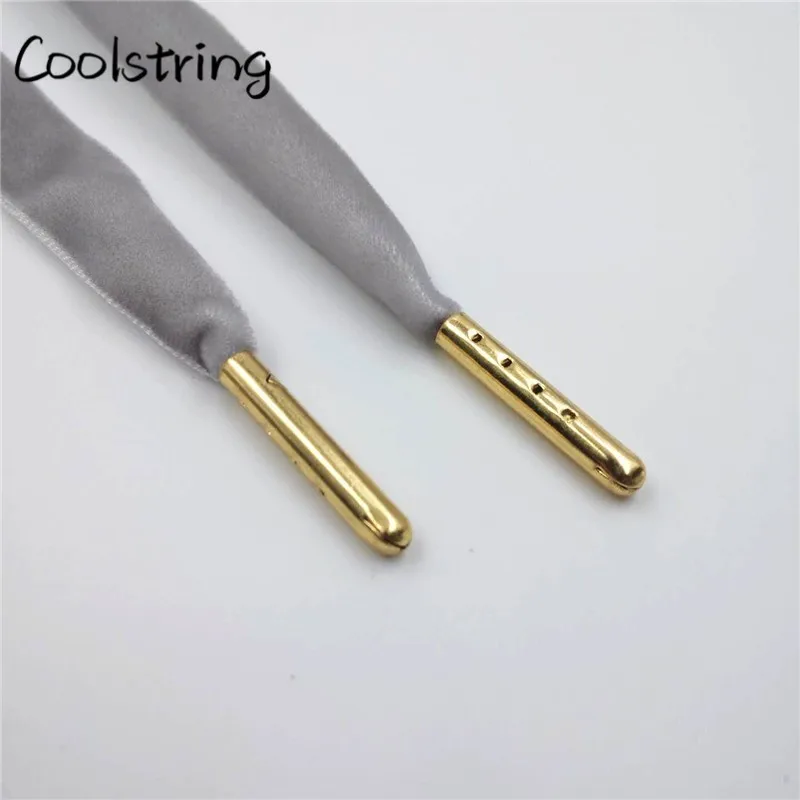 1626-2 Grey Gold tip Coolstring Новые плоские односторонние вельветовые шнурки фантастические нейлоновые шнурки для обуви с металлическими наконечниками кроссовки спортивные шнурки - Цвет: 1626-2 Grey Gold tip