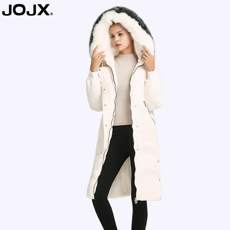 Женское пальто с меховым воротником JOJX длинное капюшоном теплая куртка