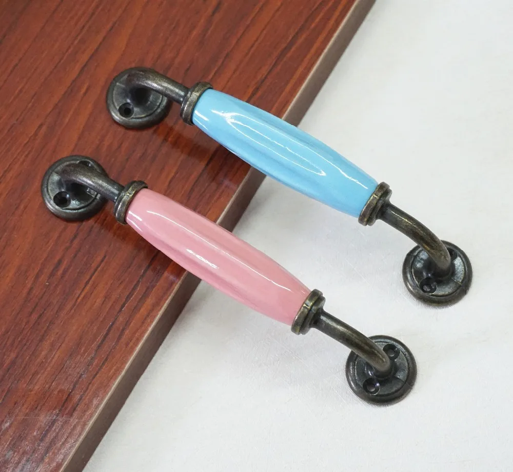 5 ''Керамика ручки Кухня Кабинета тянуть розовый синий ящика Дверные