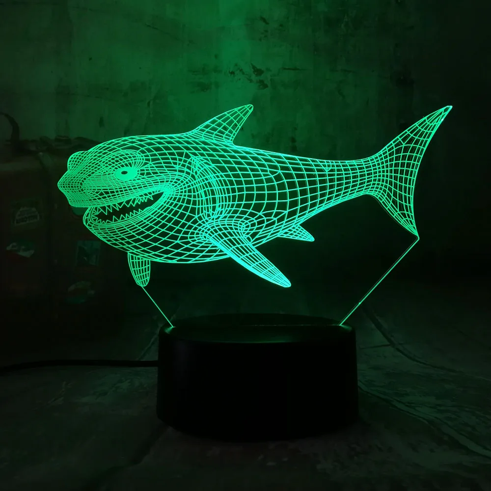 Новый крутой Акулья пасть 3D светодиодный 7 цветов Ночник светильник USB пульт