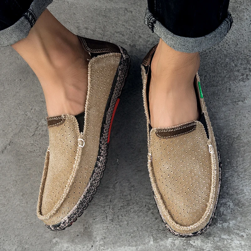 Мужские холщовые кроссовки без шнуровки дышащие кеды из денима Повседневная