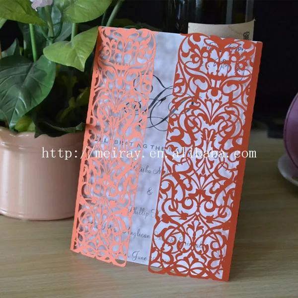Свадебные открытки лазерной резки оранжевые свадебные приглашения с кружевом