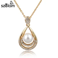szelam simulated pearl jewelry pendant necklace gold chain necklace austrian crystal necklace for women wedding bijoux sne140386