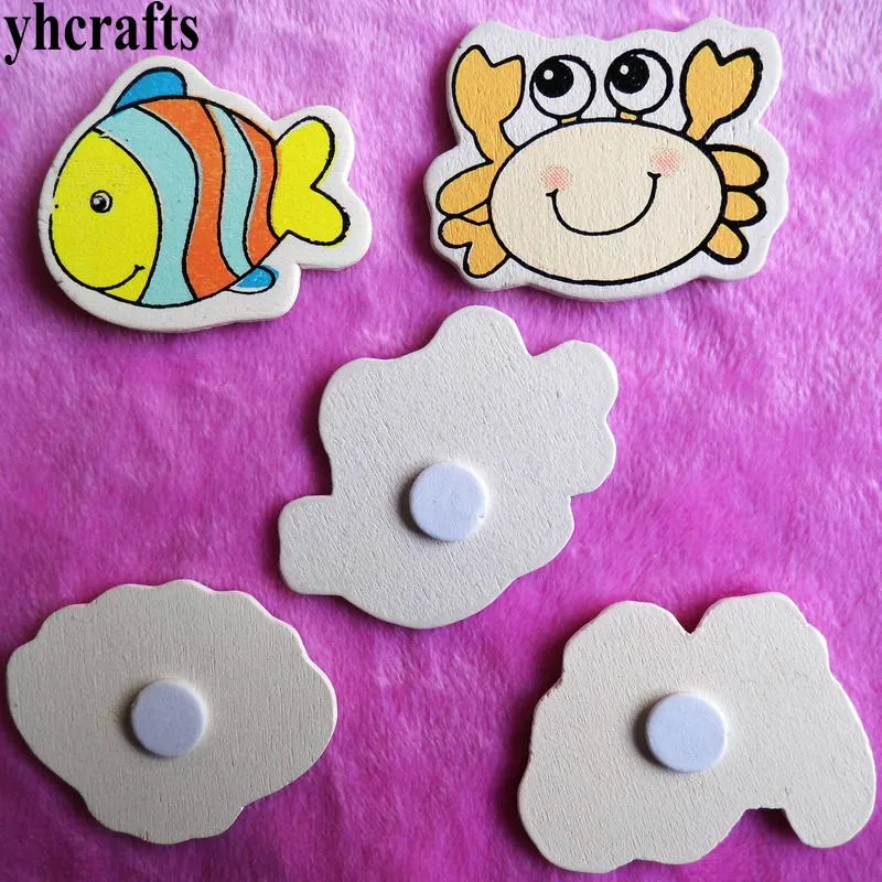 100 шт./лот деревянные наклейки в виде дельфина и краба с разными морскими