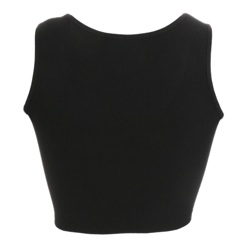 

Letter Embroidery Black Female Crop Top U Neck Women Tank Tops 2019 New Fashion Sporting Streetwear