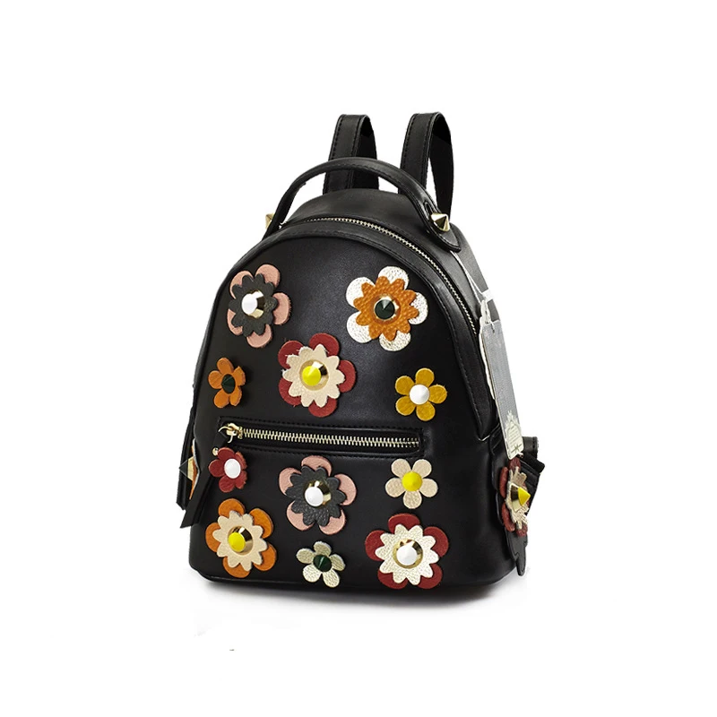 Мини Мода Цветочный Заклёпки Кожа PU Рюкзак Для женщин Повседневное Daypacks
