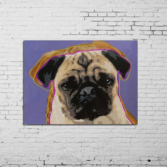 100% Handpainted Modern cartoon a pug Oil Painting abstract Canvas dog painting Wall Art Picture For Living Room wall Decoration | Дом и сад