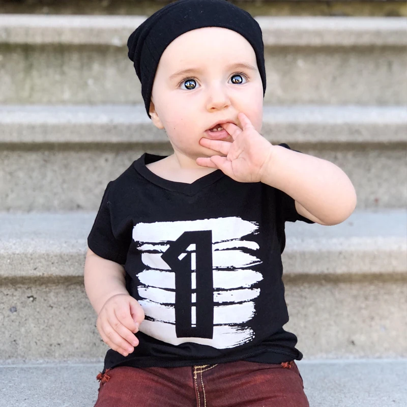 Summer Baby Boys T-shirt For Girl Tops White Black 1 2 3 4 Years Birthday Outfits Kids Tees Shirt Tops Children Shirts Clothing