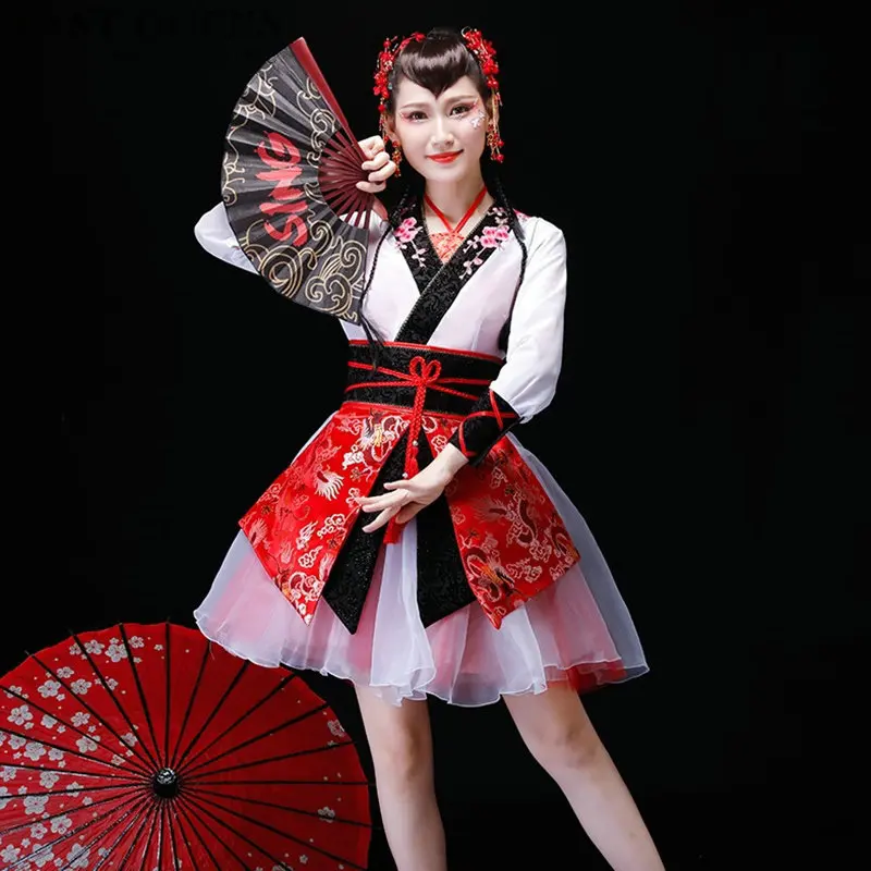 

Костюм народного китайского танца для женщин, одежда для сцены, Национальный фанат античного танца, традиционный китайский танцевальный ко...