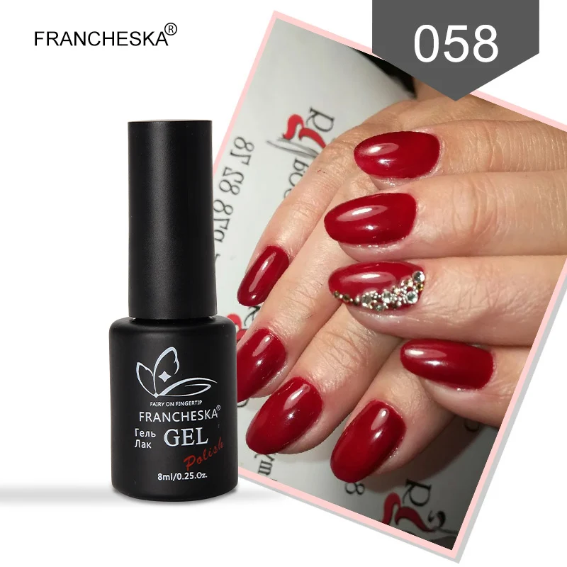 8ml Gel Polish 058 Francheska 8 мл Гель-лак для ногтей Гель-лак УФ-цвета замачиваемый Блеск Гель-лак набор ногтей маникюр Vernis полуперманентный nagels - Цвет: 8ml Gel Polish 058