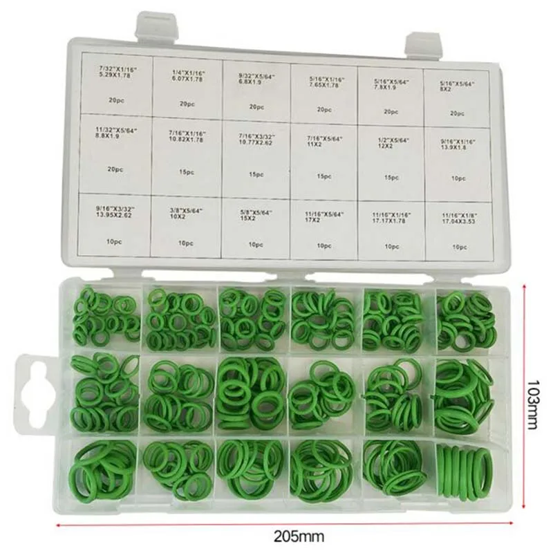 270pc Seal O-ring Gaskets Sets Air Conditioning Rubber Washer Assortment for R22 R134a Green Standard Parts