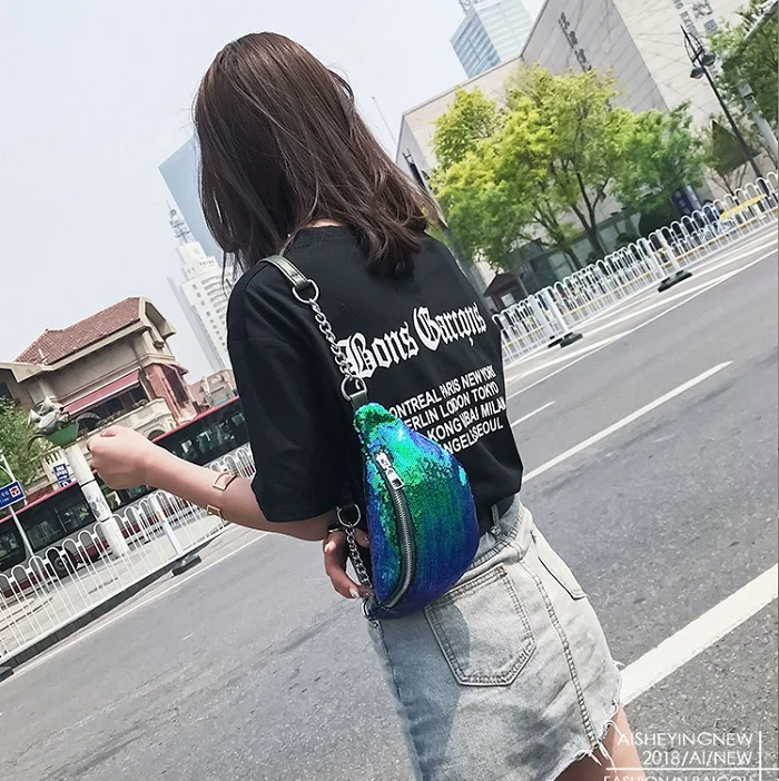 Miyahouse Sequin Fanny Pack Женская нагрудная сумка через плечо модная поясная сумка с пайетками Женская дешевая поясная сумка
