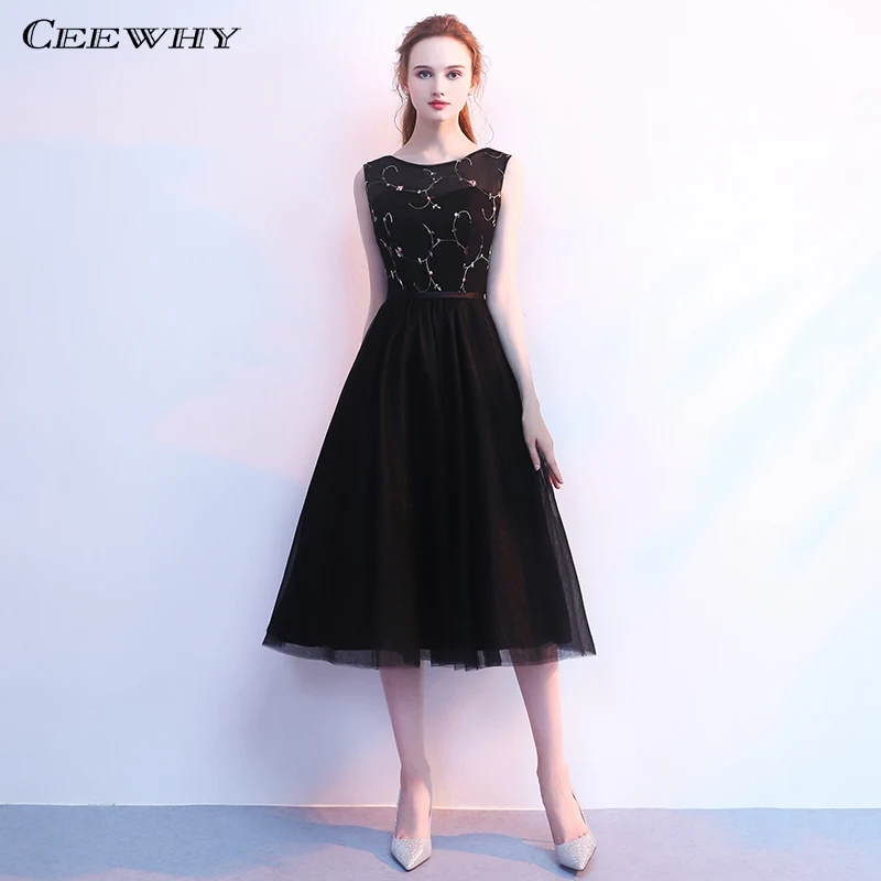 black CEEWHY, женское вечернее платье,, черное, без рукавов, вечерние платья для женщин, короткие, вечерние платья, Robes de Soiree Longue - Цвет: black