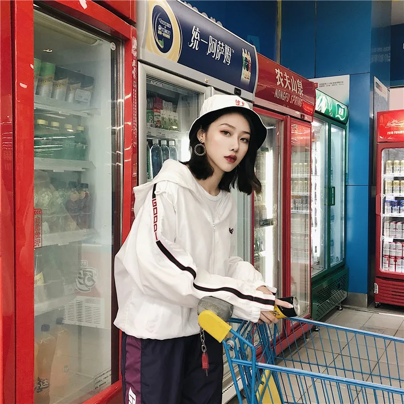 Классический женский жакет Harajuku пара одежда ветрозащитный Эластичный манжеты свободные со шляпой на молнии летняя куртка для женщин s простой хип хоп