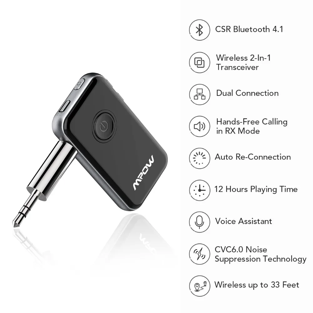 Mpow 2-в-1 Bluetooth приемник передатчик Мини Bluetooth адаптер с микрофоном со системой «Хендс-фри» и Bluetooth AUX адаптер для автомобильного аудио Системы