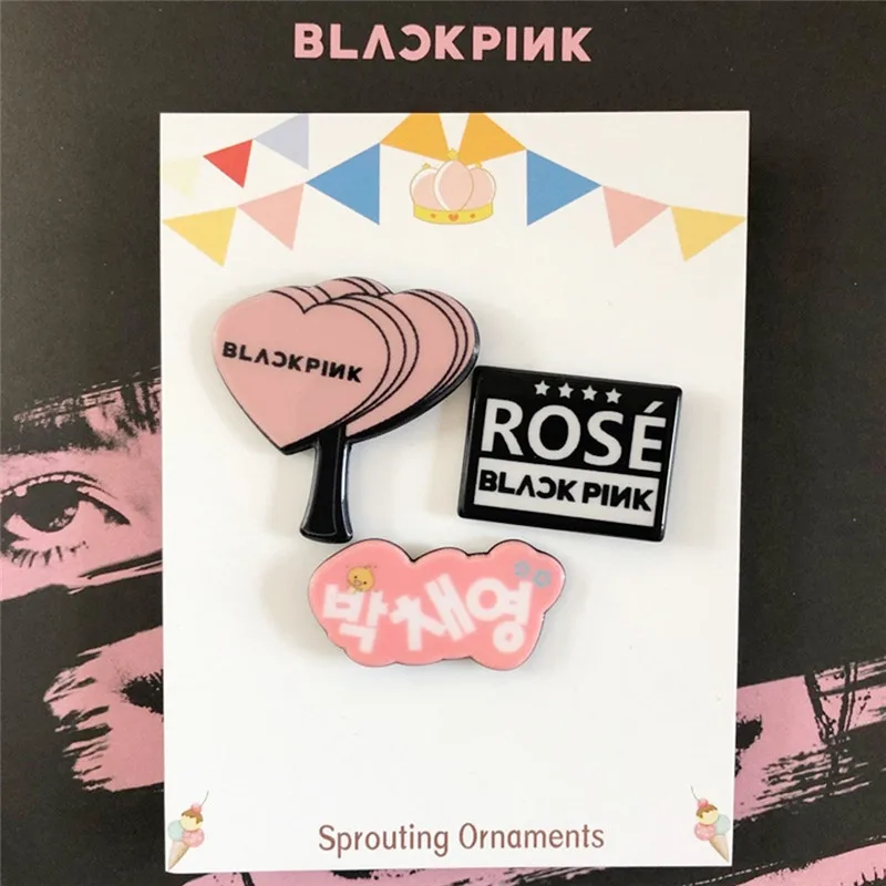 D-3pcs 3 шт./1 шт. Мини Милая акриловая Корейская брошь на булавке набор Kpop Черный Розовый значок на лацкане булавка сумка костюм Лиза Дженни JISOO Роза - Окраска металла: D-3pcs